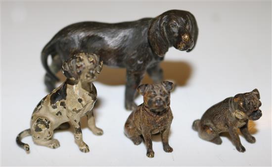 4 miniature cold painted bronze dogs